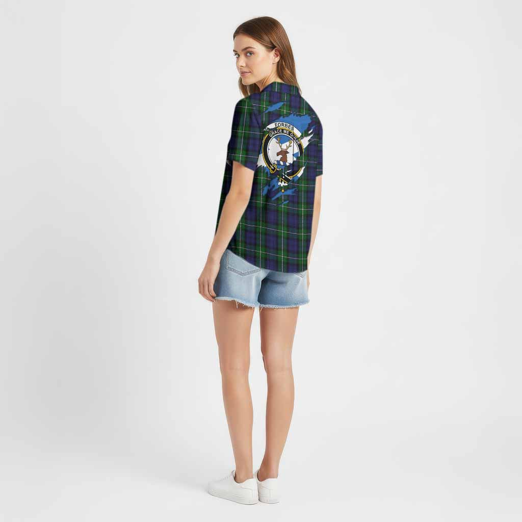 Forbes Clan Crest In Me Tartan Cotton Hawaiian Shirt Scotland Flag Style