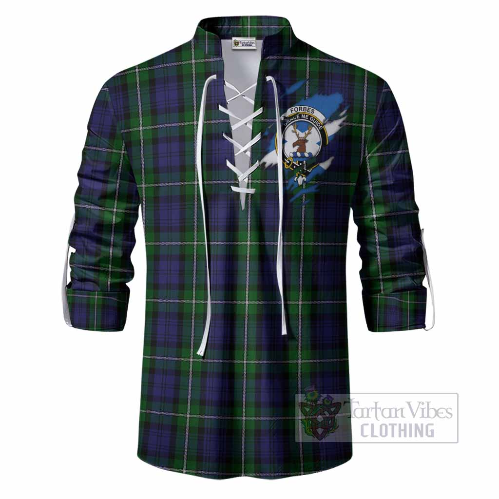 Forbes Clan Crest In Me Tartan Ghillie Shirt Scotland Flag Style
