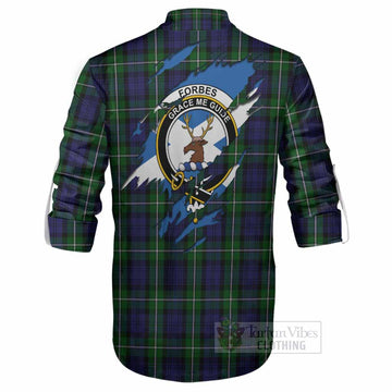 Forbes Clan Crest In Me Tartan Ghillie Shirt Scotland Flag Style
