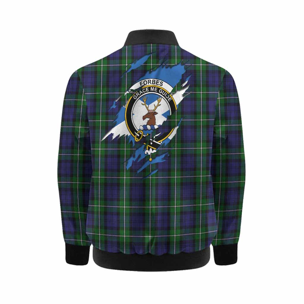 Forbes Clan Crest In Me Tartan Kid Bomber Jacket Scotland Flag Style