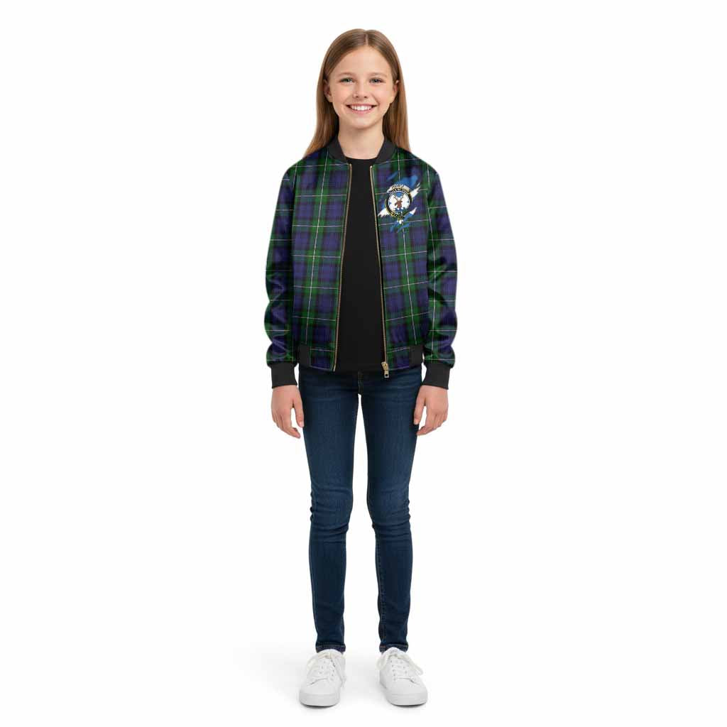 Forbes Clan Crest In Me Tartan Kid Bomber Jacket Scotland Flag Style