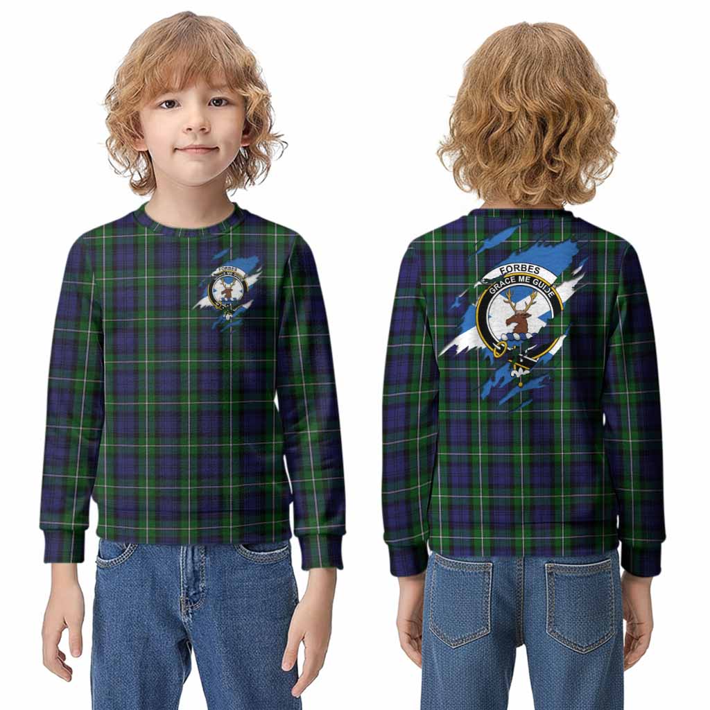 Forbes Clan Crest In Me Tartan Kid Knitted Sweatshirt Scotland Flag Style