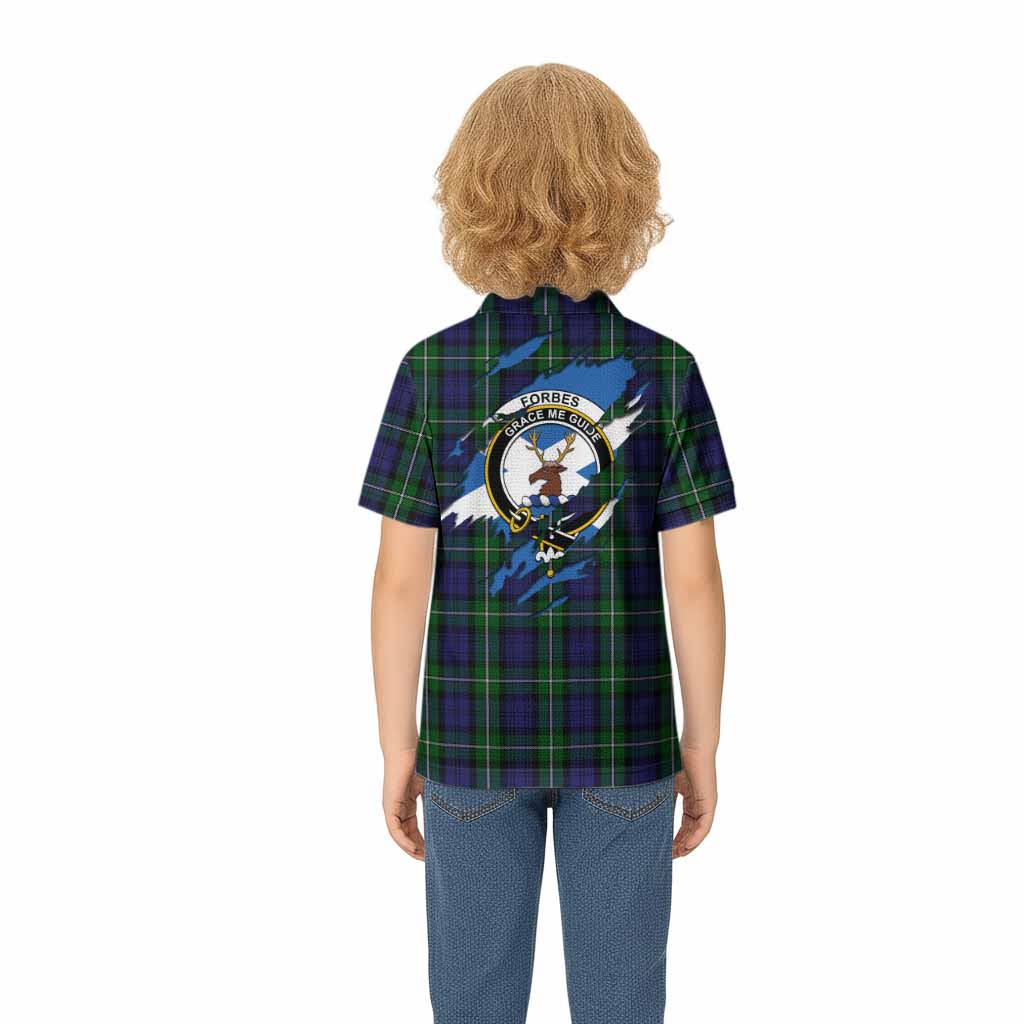 Forbes Clan Crest In Me Tartan Kid Polo Shirt Scotland Flag Style