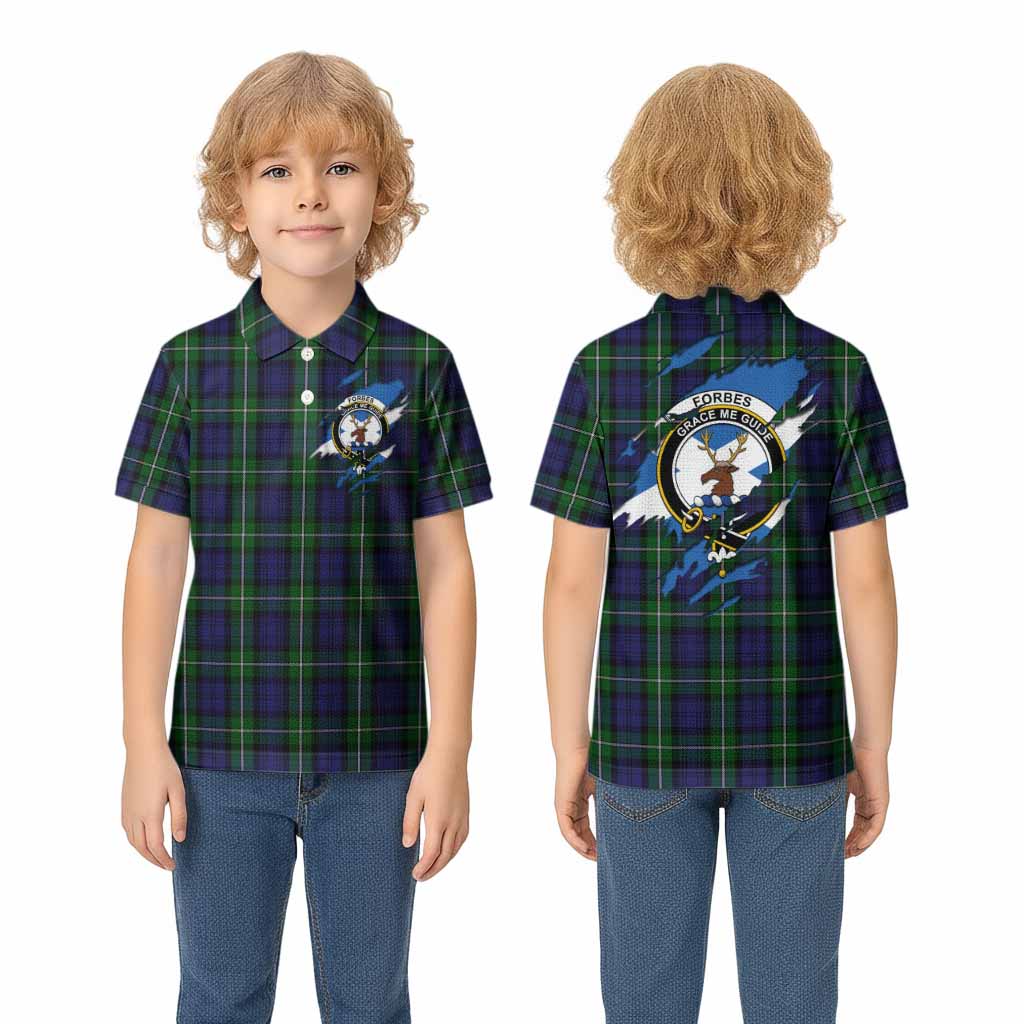 Forbes Clan Crest In Me Tartan Kid Polo Shirt Scotland Flag Style