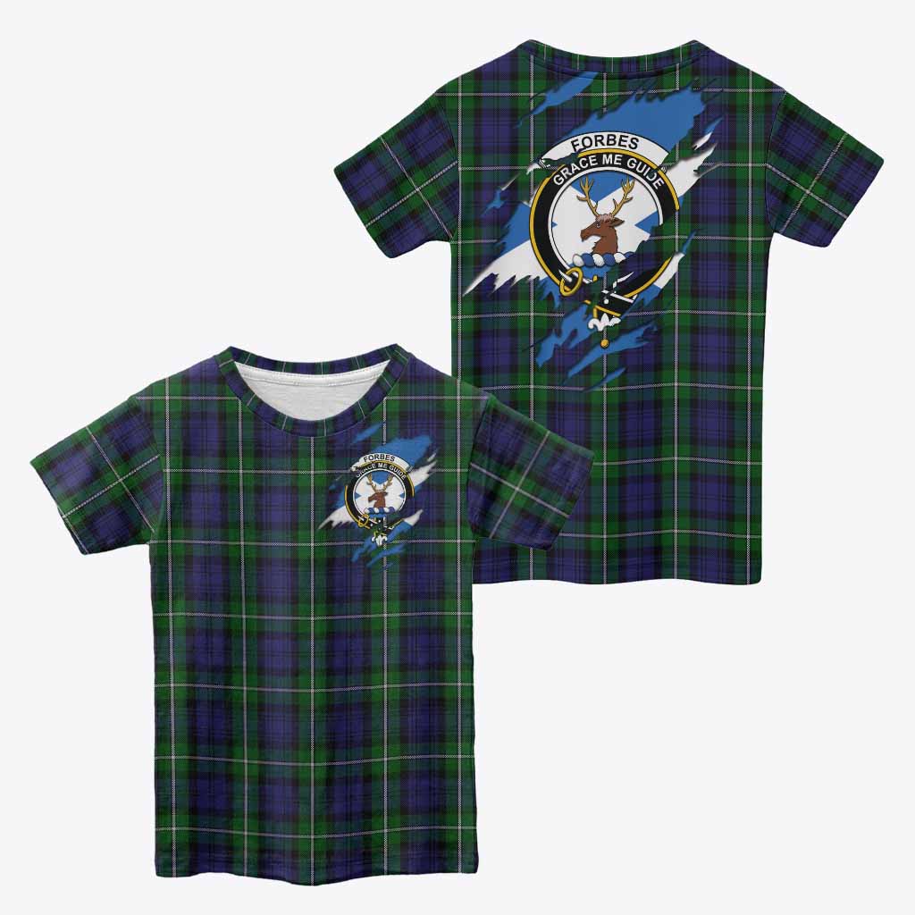 Forbes Clan Crest In Me Tartan Kid T-shirt Scotland Flag Style