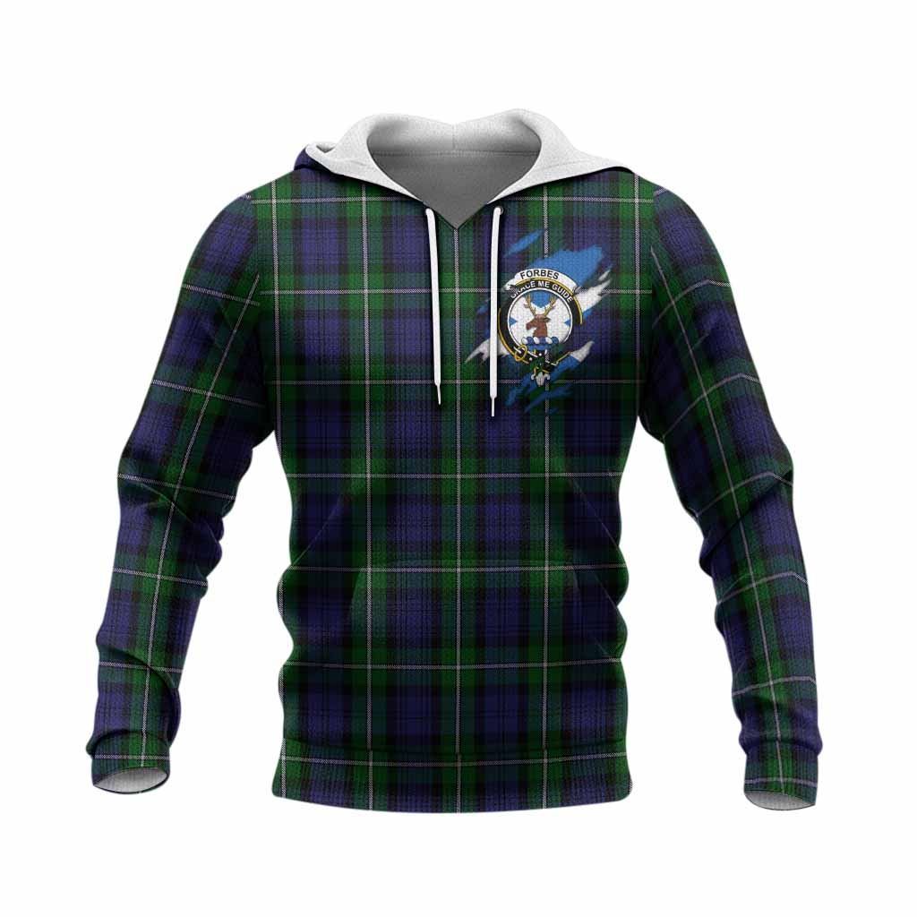 Forbes Clan Crest In Me Tartan Knitted Hoodie Scotland Flag Style