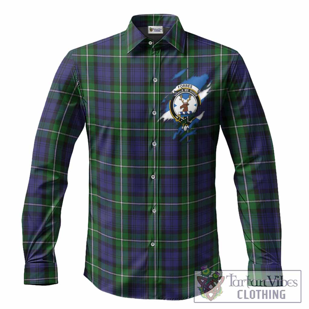 Forbes Clan Crest In Me Tartan Long Sleeve Button Shirts Scotland Flag Style