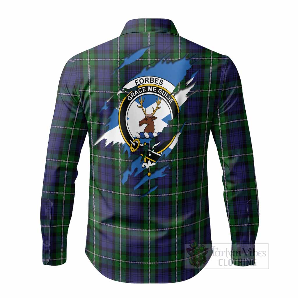 Forbes Clan Crest In Me Tartan Long Sleeve Button Shirts Scotland Flag Style