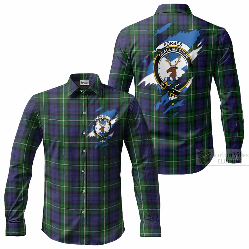 Forbes Clan Crest In Me Tartan Long Sleeve Button Shirts Scotland Flag Style