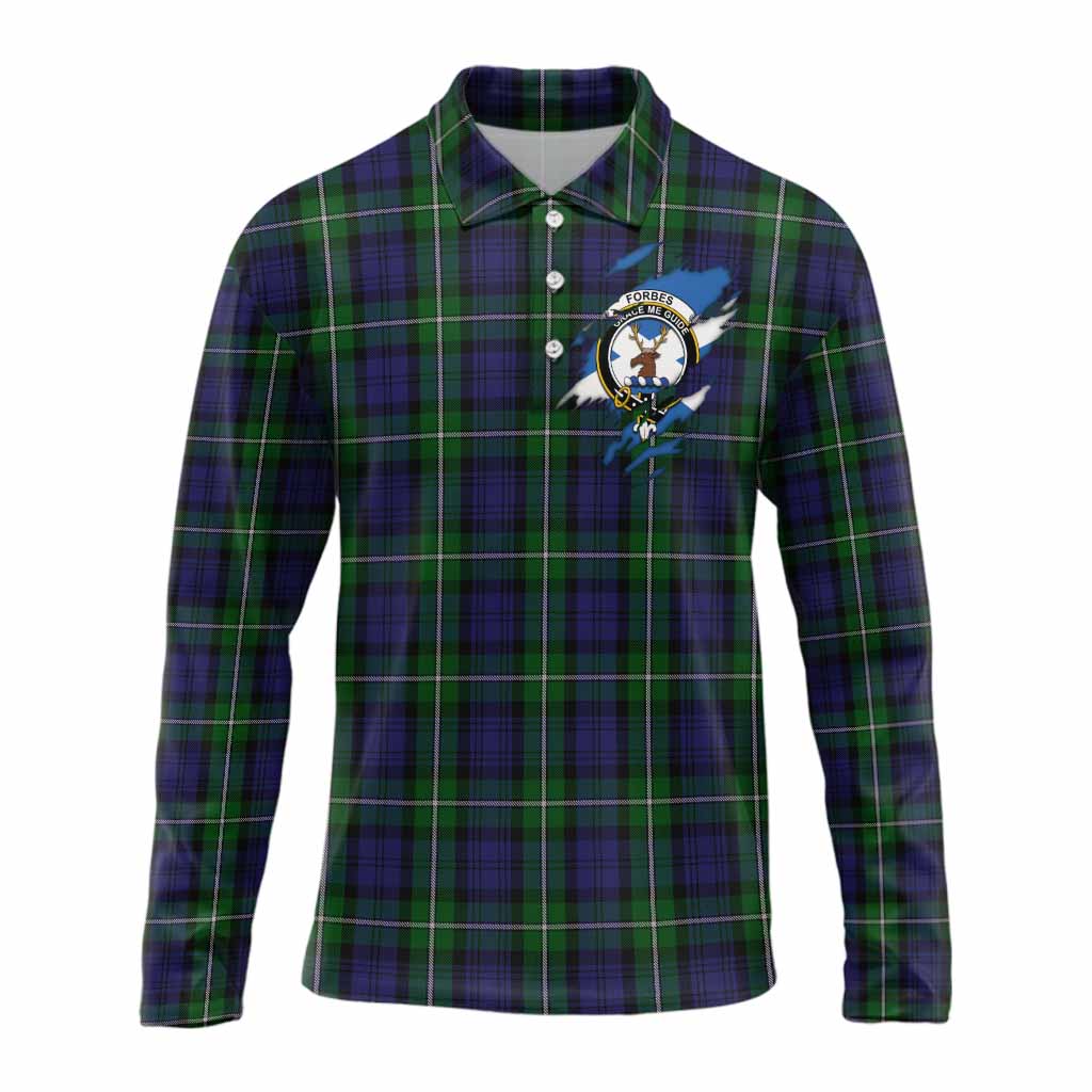 Forbes Clan Crest In Me Tartan Long Sleeve Polo Shirt Scotland Flag Style