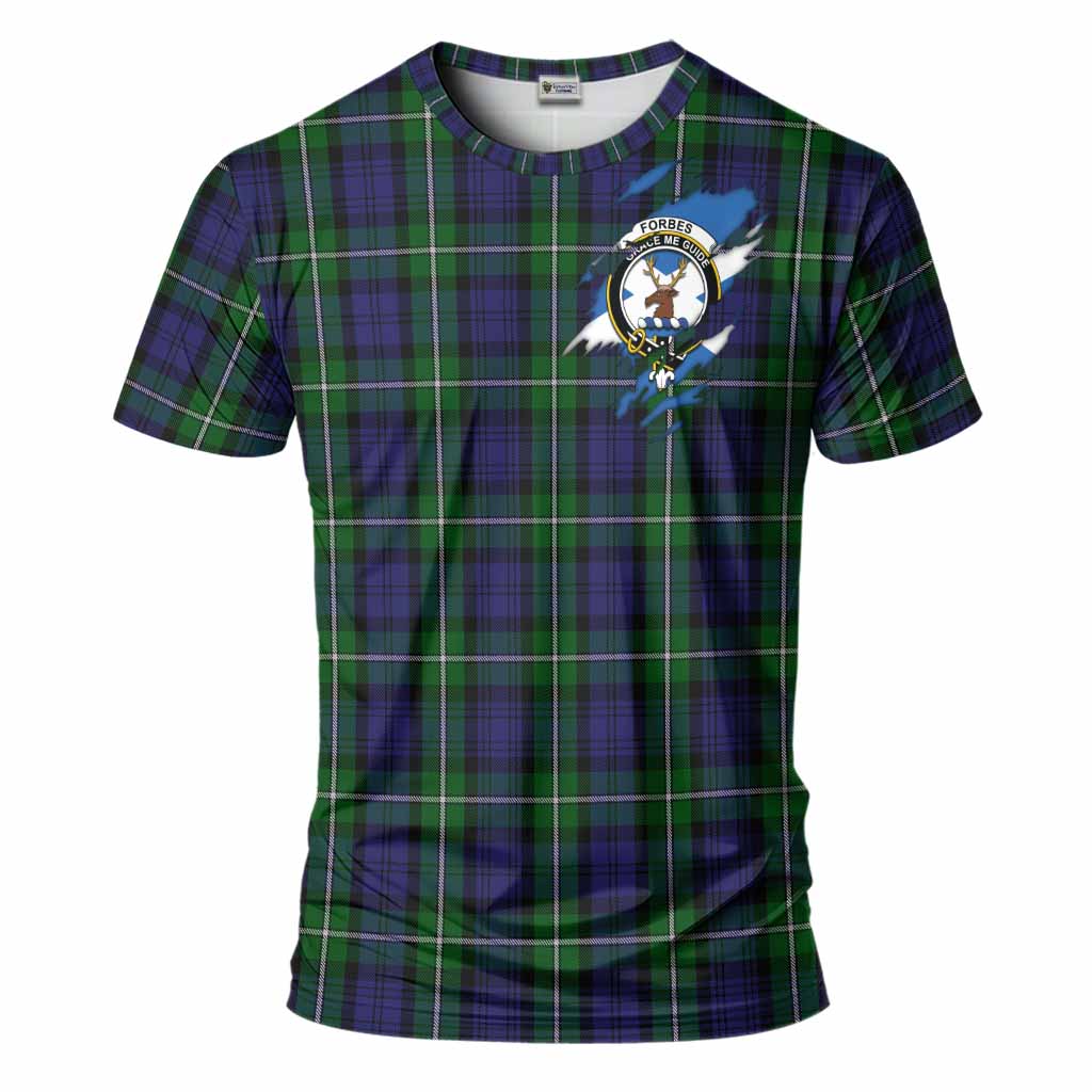 Forbes Clan Crest In Me Tartan T-Shirt Scotland Flag Style