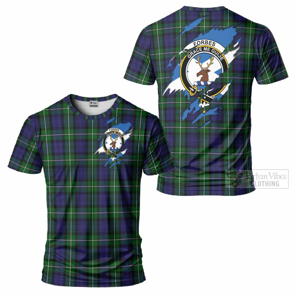 Forbes Clan Crest In Me Tartan T-Shirt Scotland Flag Style