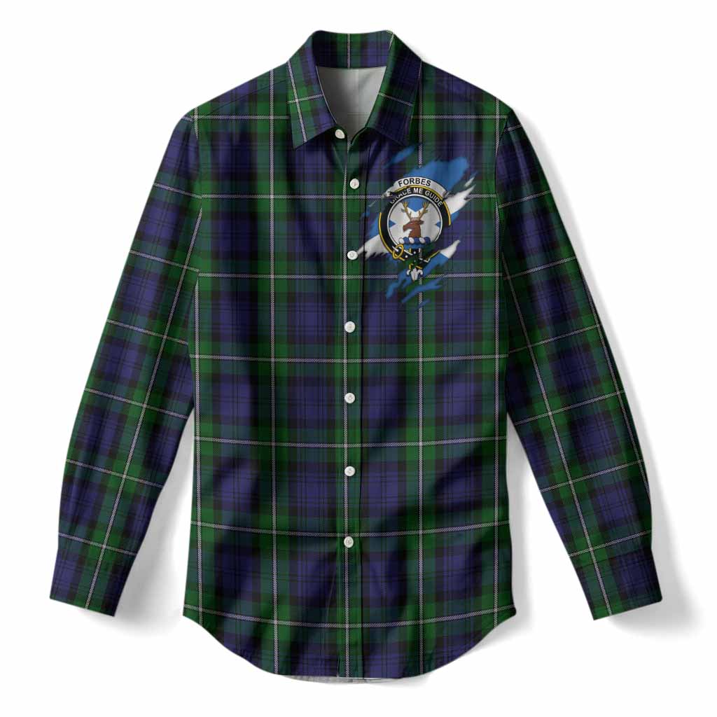 Forbes Clan Crest In Me Tartan Women Casual Shirt Scotland Flag Style
