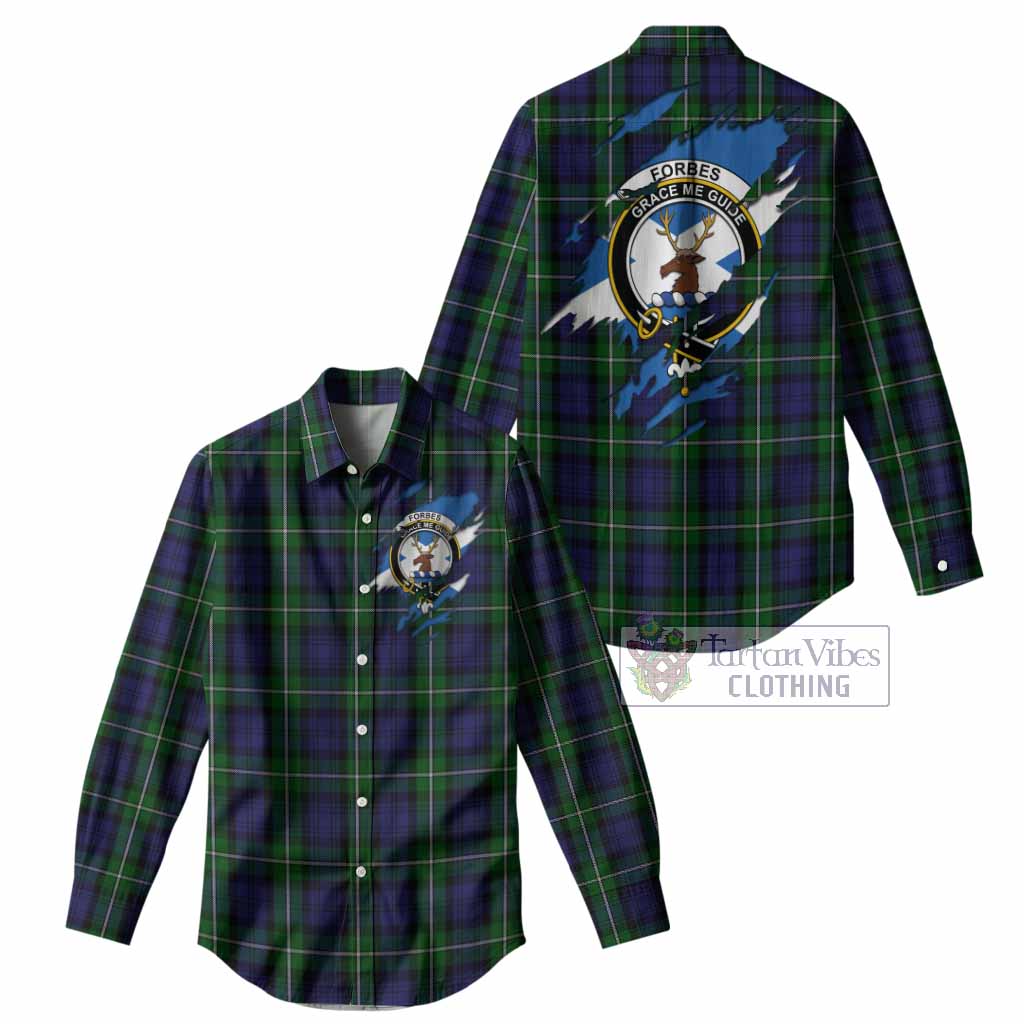 Forbes Clan Crest In Me Tartan Women Casual Shirt Scotland Flag Style