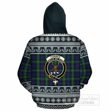 Forbes Clan Tartan Christmas Cotton Hoodie with Family Crest