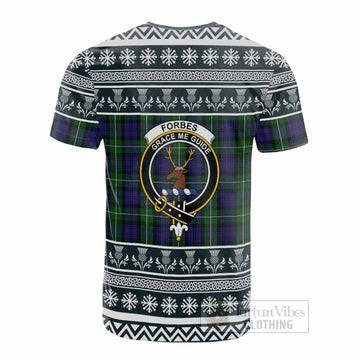 Forbes Clan Tartan Christmas Cotton T-shirt with Family Crest