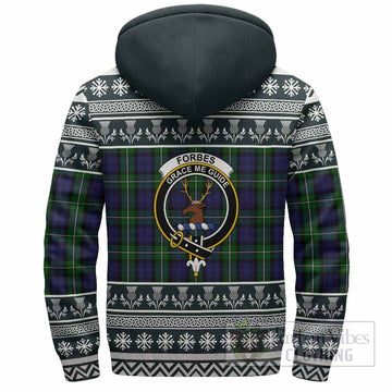 Forbes Clan Tartan Christmas Fleece Hoodie with Family Crest