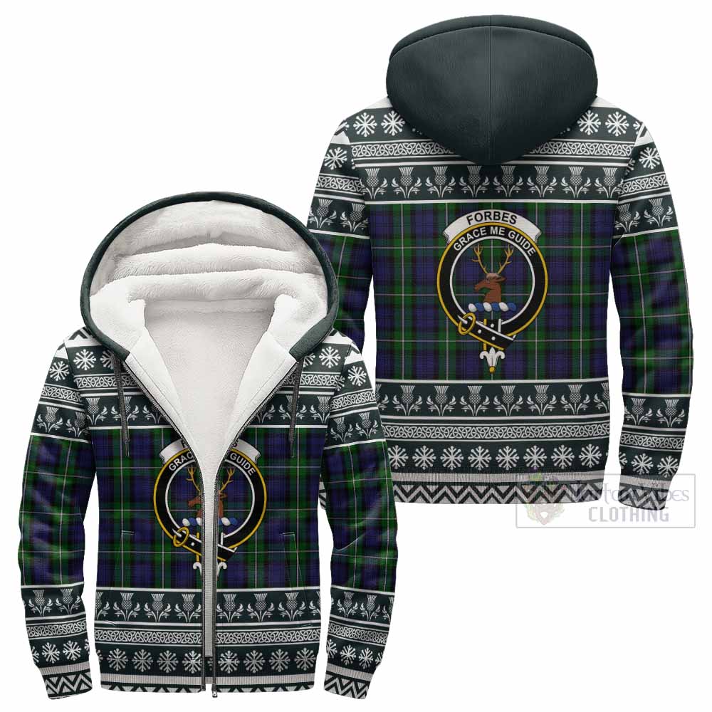 Forbes Clan Tartan Christmas Fleece Hoodie with Family Crest - Tartan Vibes Clothing