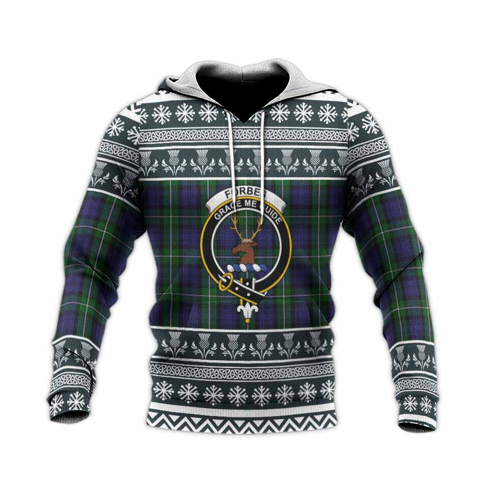 Forbes Clan Tartan Christmas Knitted Hoodie with Family Crest - Tartan Vibes Clothing