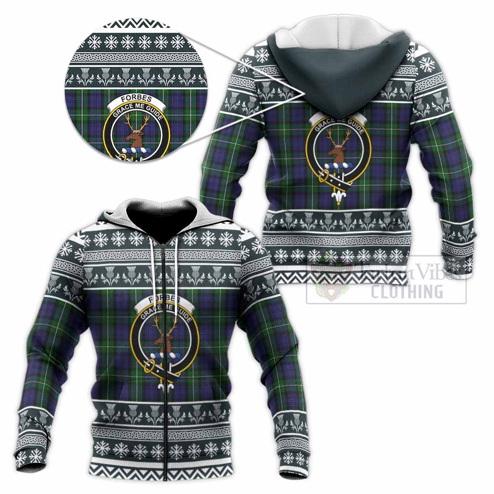 Forbes Clan Tartan Christmas Knitted Hoodie with Family Crest - Tartan Vibes Clothing