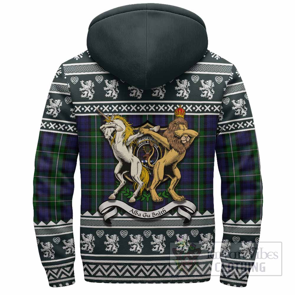 Forbes Clan Tartan Crest Christmas Fleece Hoodie Coat of Arms Funny Style - Tartan Vibes Clothing