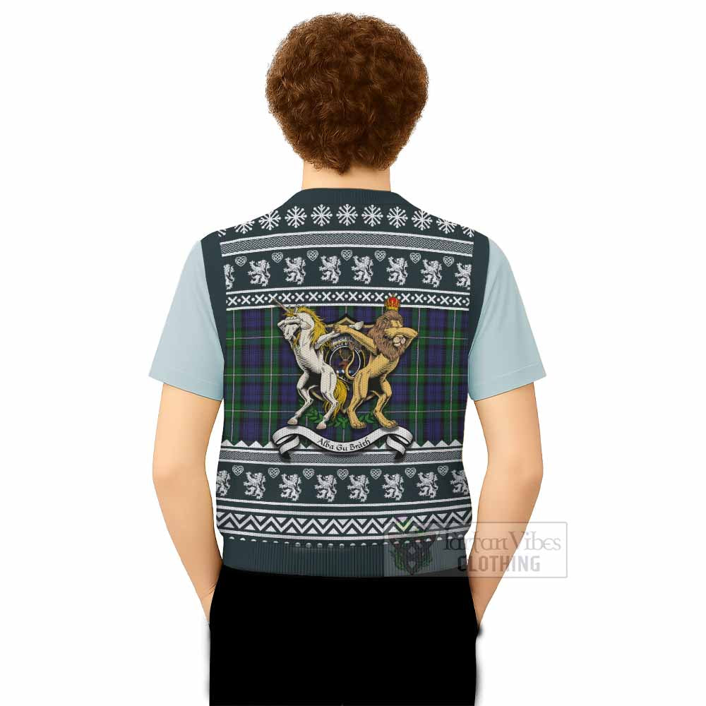 Forbes Clan Tartan Crest Christmas Knitted V-Neck Vest Coat of Arms Funny Style - Tartan Vibes Clothing