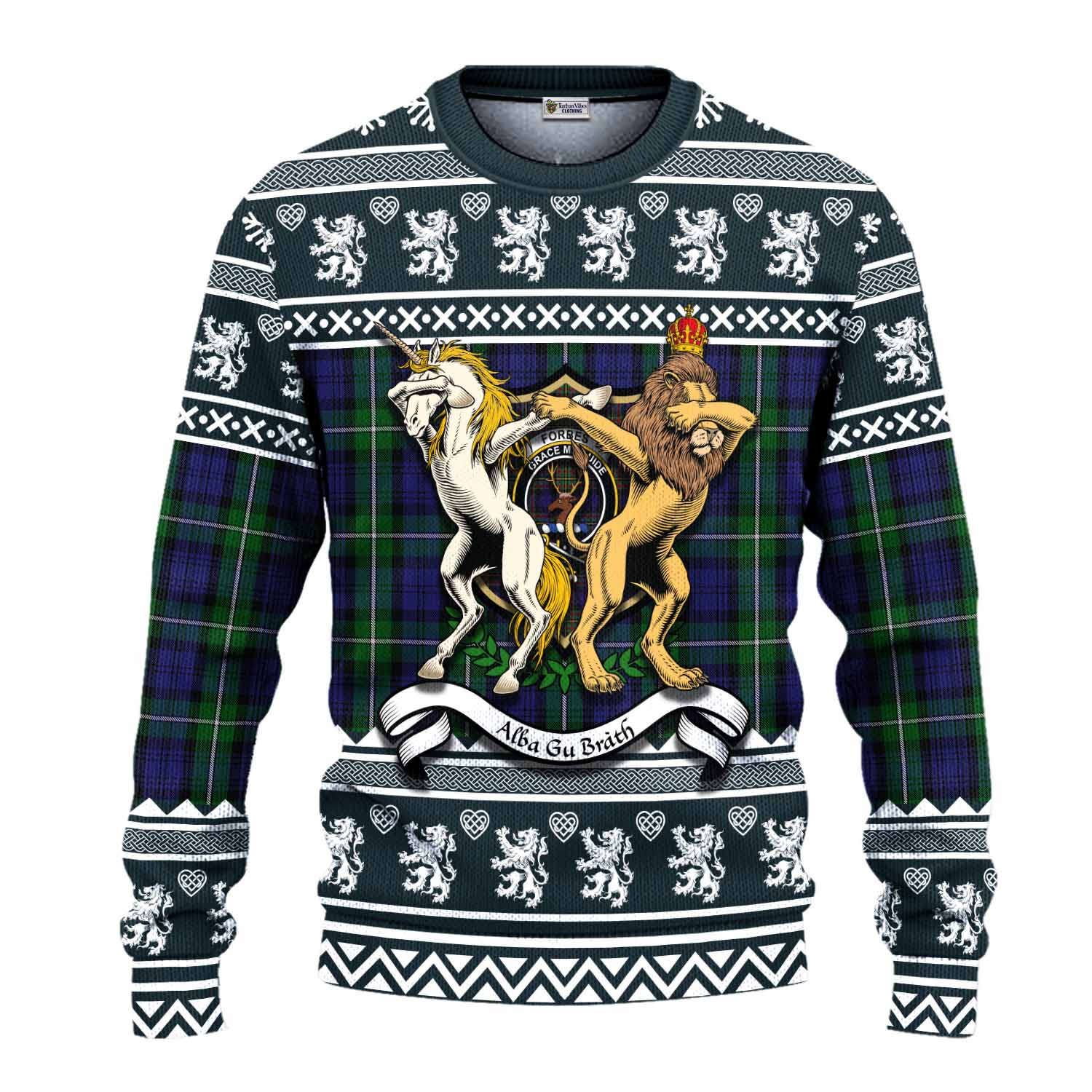 Forbes Clan Tartan Crest Christmas Ugly Sweater Coat of Arms Funny Style - Tartan Vibes Clothing