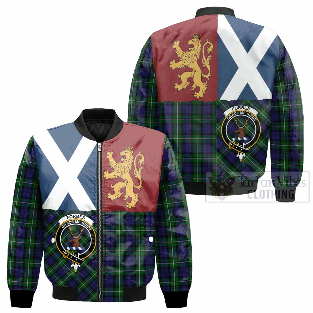 Forbes Crest Tartan Bomber Jacket with Lion Rampant Saltire Style