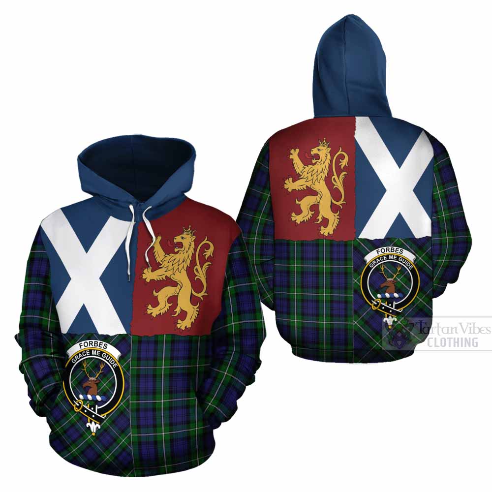 Forbes Crest Tartan Cotton Hoodie with Lion Rampant Saltire Style - Tartan Vibes Clothing