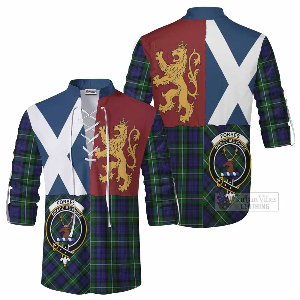 Forbes Crest Tartan Ghillie Shirt with Lion Rampant Saltire Style - Tartan Vibes Clothing