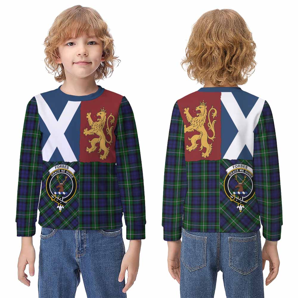 Forbes Crest Tartan Kid Knitted Sweatshirt with Lion Rampant Saltire Style - Tartan Vibes Clothing