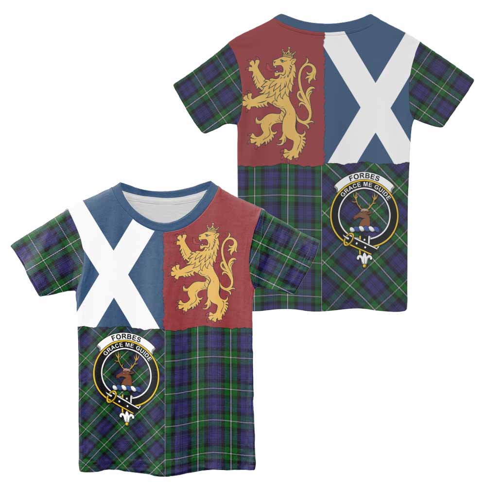 Forbes Crest Tartan Kid T-shirt with Lion Rampant Saltire Style - Tartan Vibes Clothing