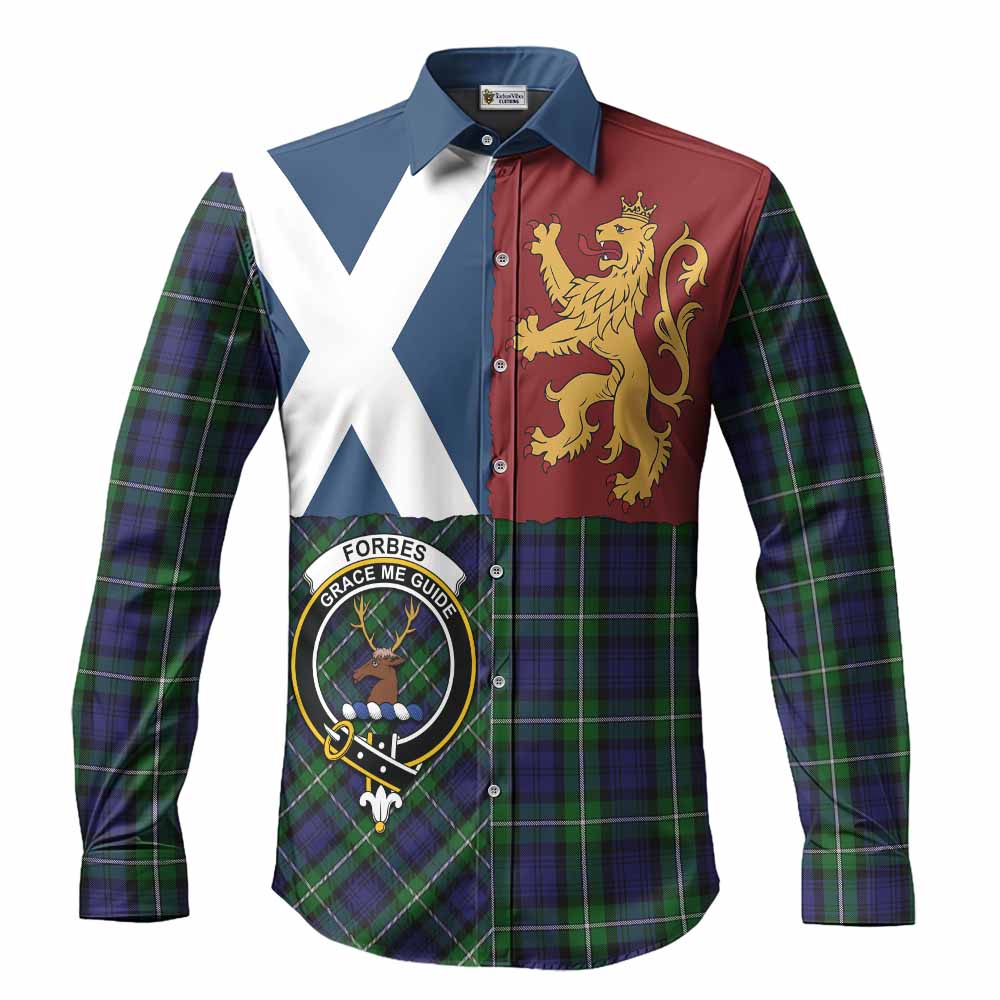 Forbes Crest Tartan Long Sleeve Button Shirts with Lion Rampant Saltire Style