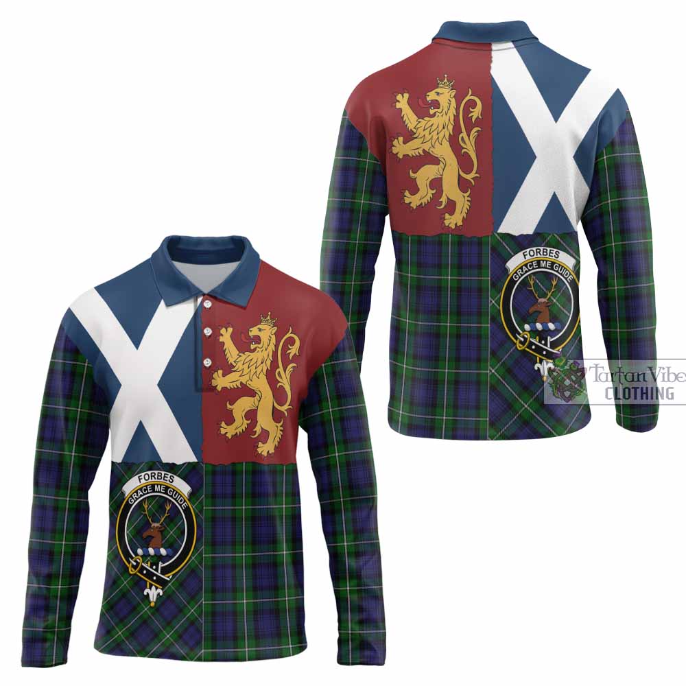 Forbes Crest Tartan Long Sleeve Polo Shirt with Lion Rampant Saltire Style