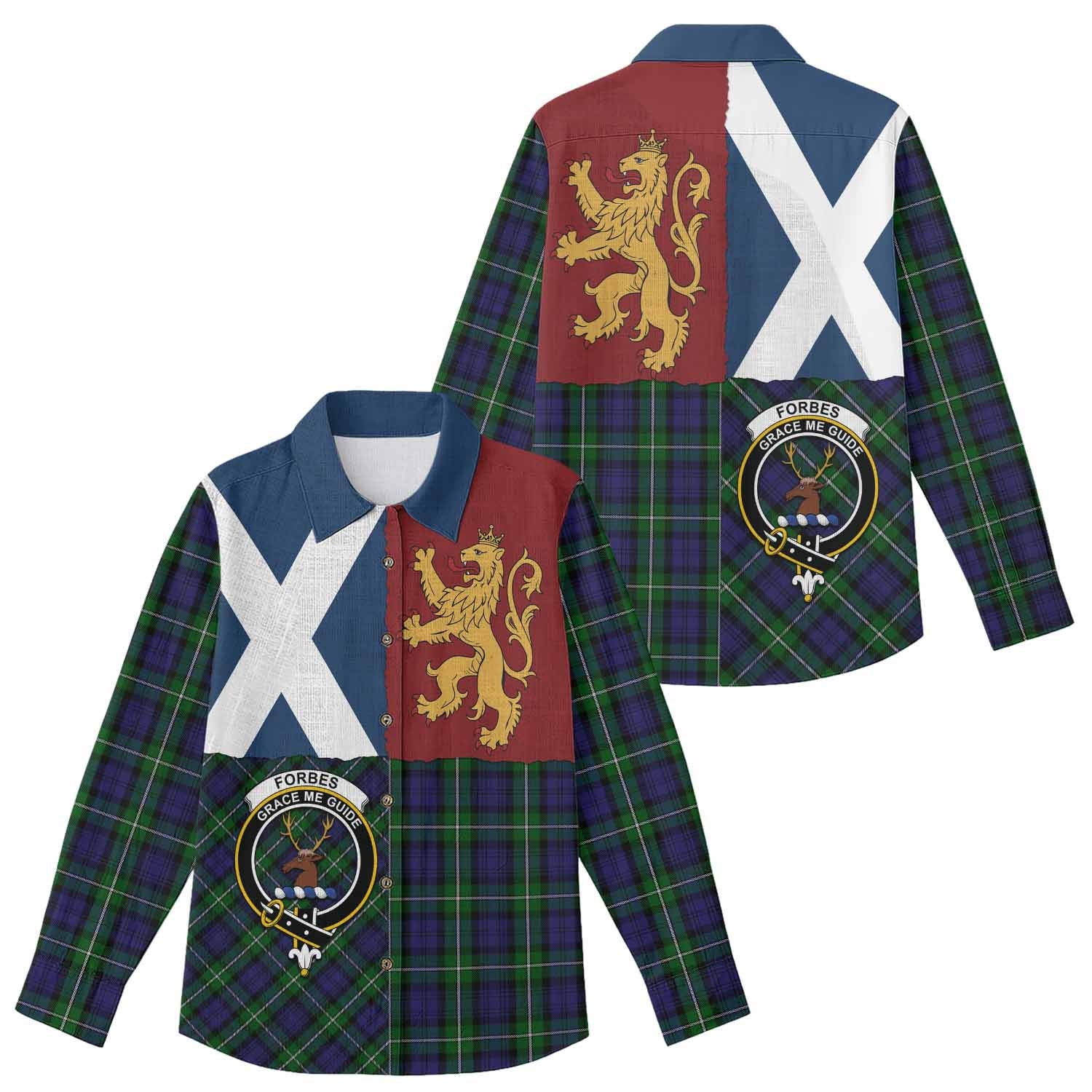 Forbes Crest Tartan Women Casual Shirt with Lion Rampant Saltire Style