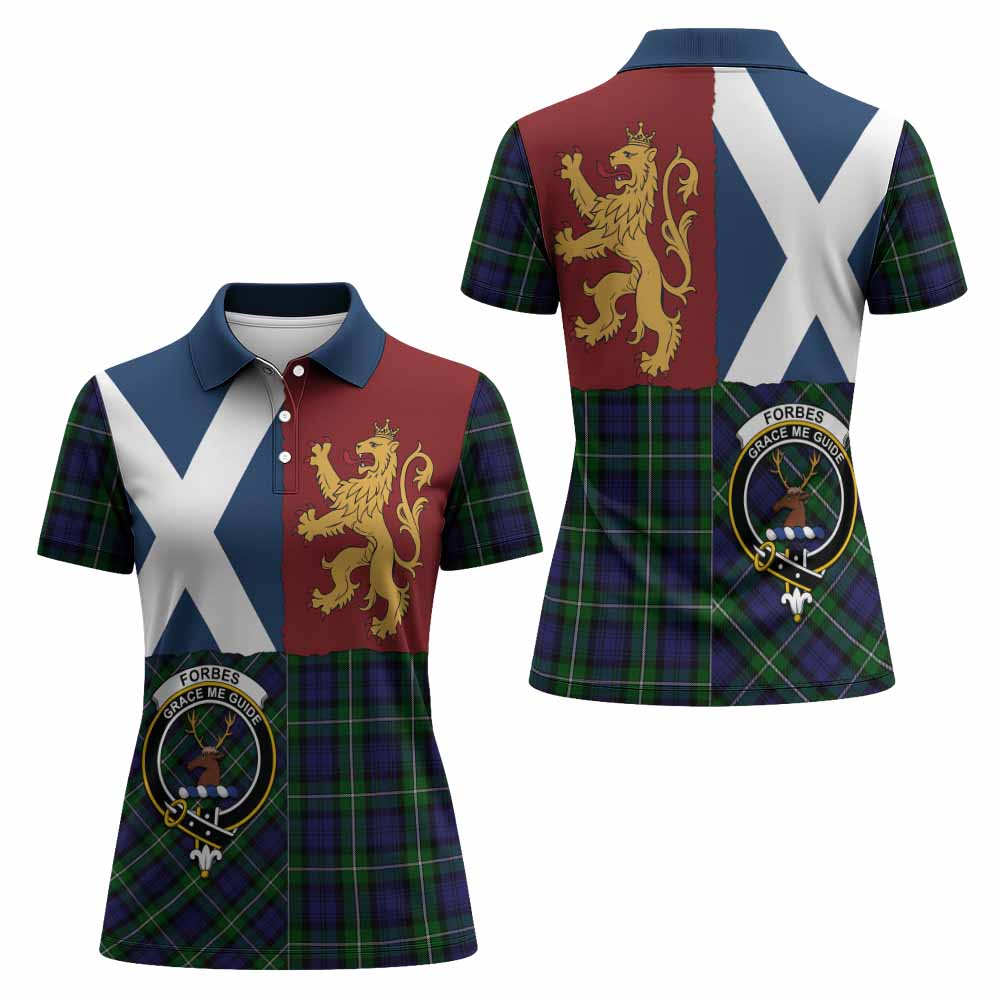 Forbes Crest Tartan Women Polo Shirt with Lion Rampant Saltire Style