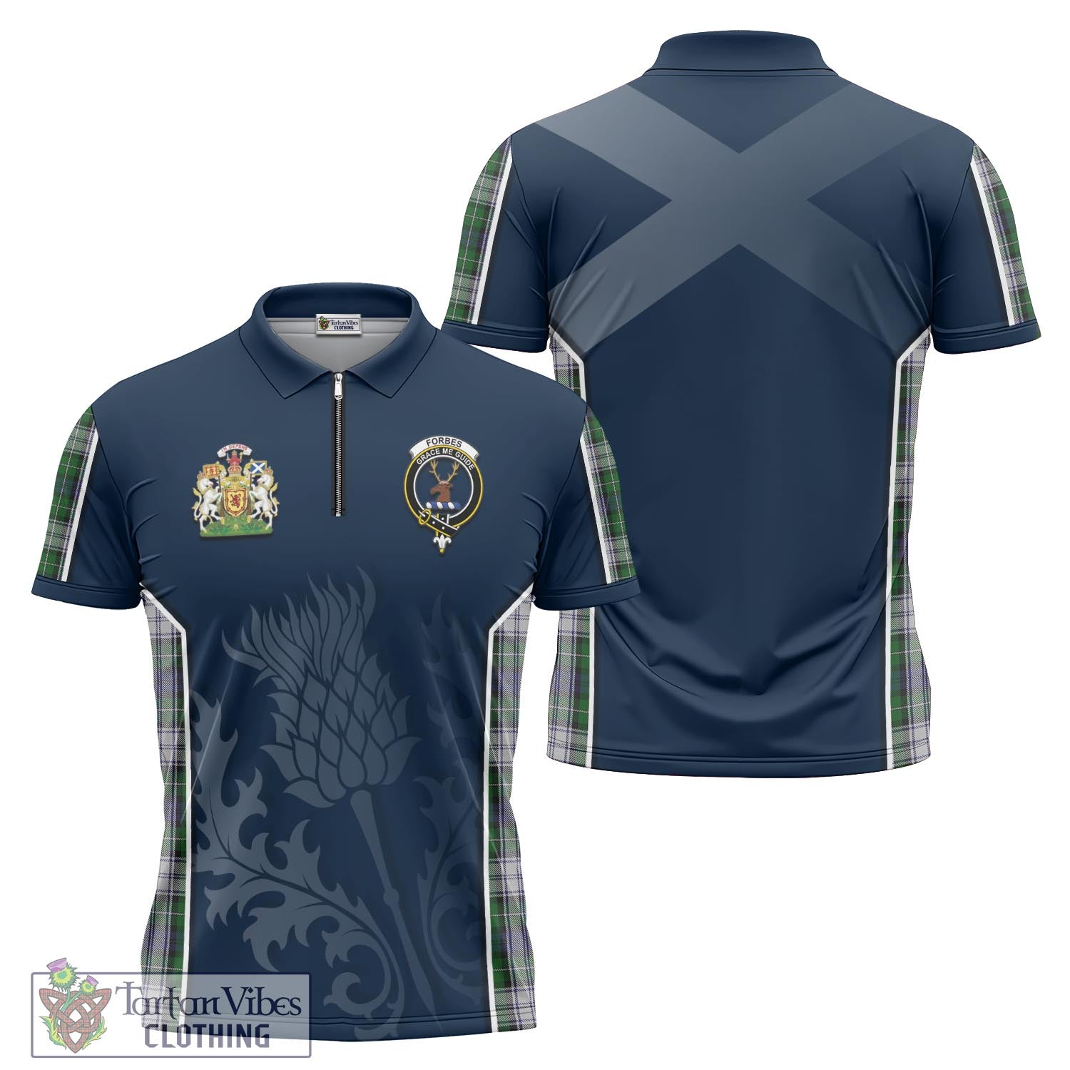 Tartan Vibes Clothing Forbes Dress Tartan Zipper Polo Shirt with Family Crest and Scottish Thistle Vibes Sport Style