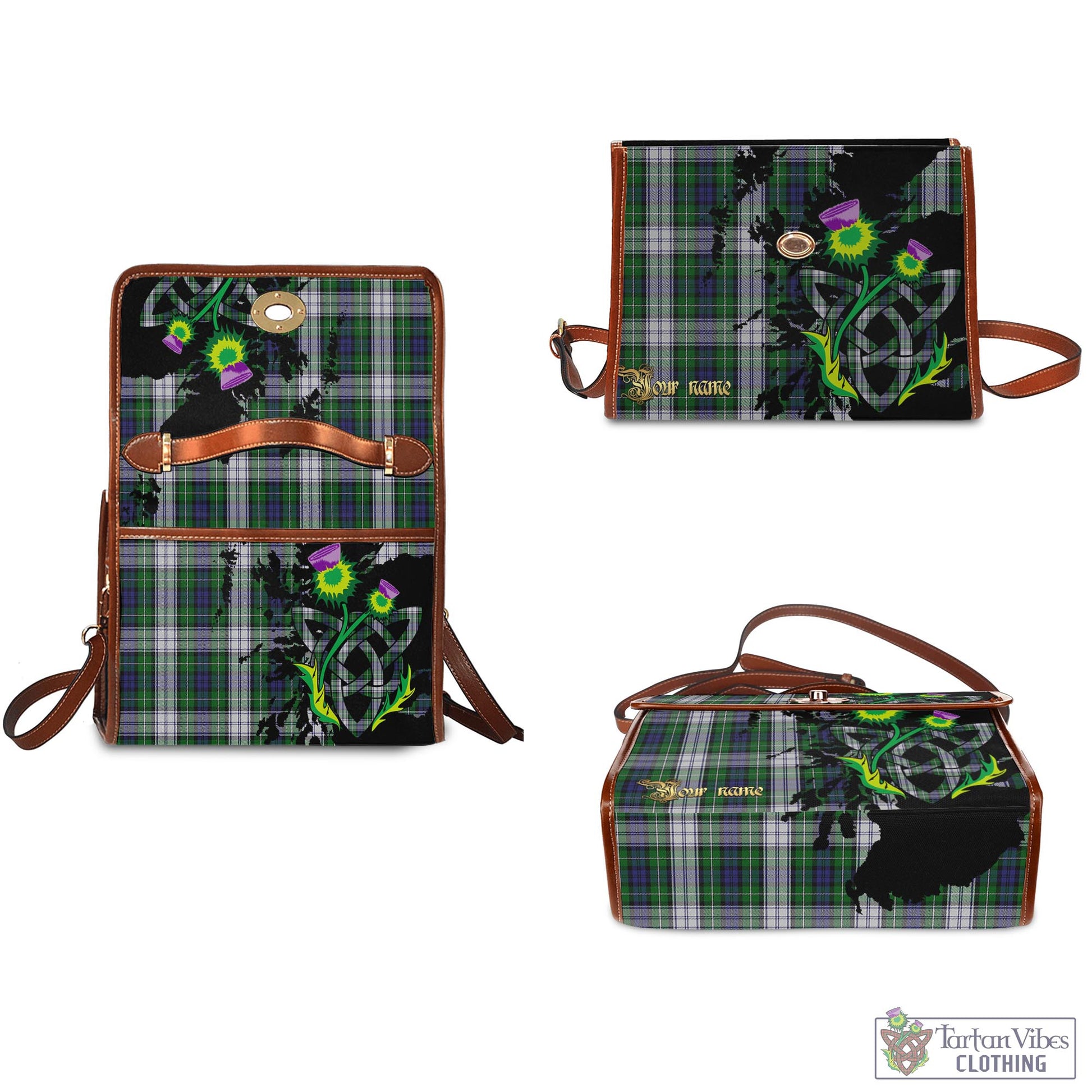 Tartan Vibes Clothing Forbes Dress Tartan Waterproof Canvas Bag with Scotland Map and Thistle Celtic Accents