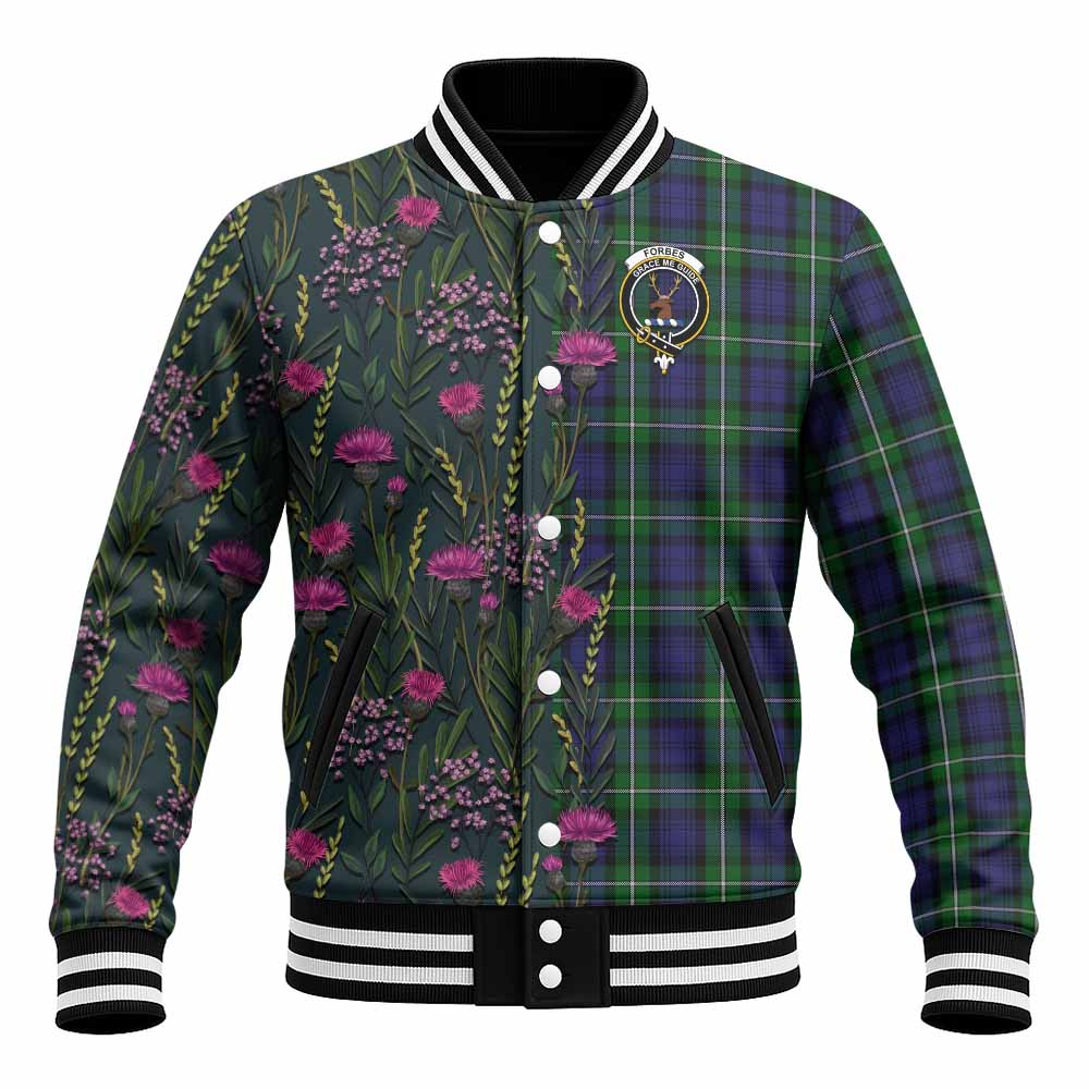 Forbes Family Crest Tartan Baseball Jacket Scottish Thistle Flower Pattern Half Style - Tartan Vibes Clothing