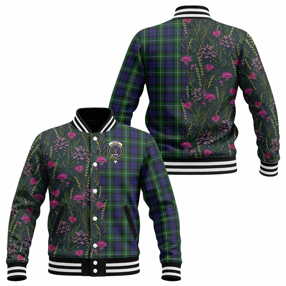Forbes Family Crest Tartan Baseball Jacket Scottish Thistle Flower Pattern Half Style - Tartan Vibes Clothing