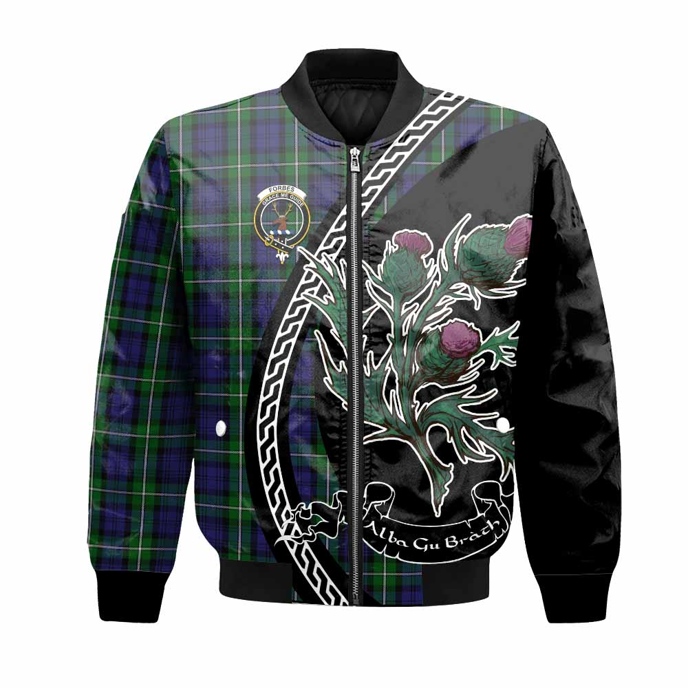 Forbes Family Crest Tartan Bomber Jacket Alba Thistle Inspired - Tartan Vibes Clothing