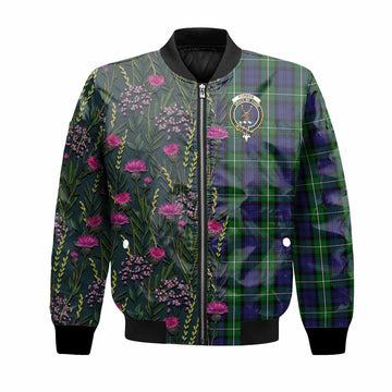 Forbes Family Crest Tartan Bomber Jacket Scottish Thistle Flower Pattern Half Style