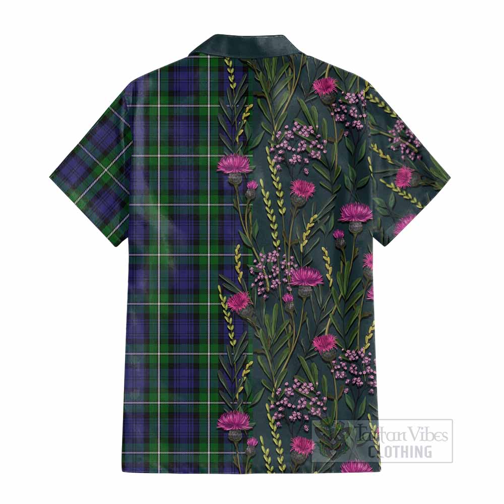 Forbes Family Crest Tartan Cotton Hawaiian Shirt Scottish Thistle Flower Pattern Half Style - Tartan Vibes Clothing