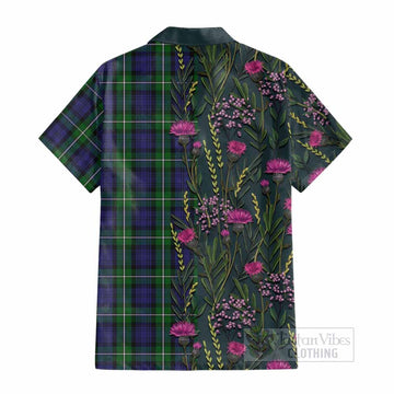 Forbes Family Crest Tartan Cotton Hawaiian Shirt Scottish Thistle Flower Pattern Half Style - Tartan Vibes Clothing