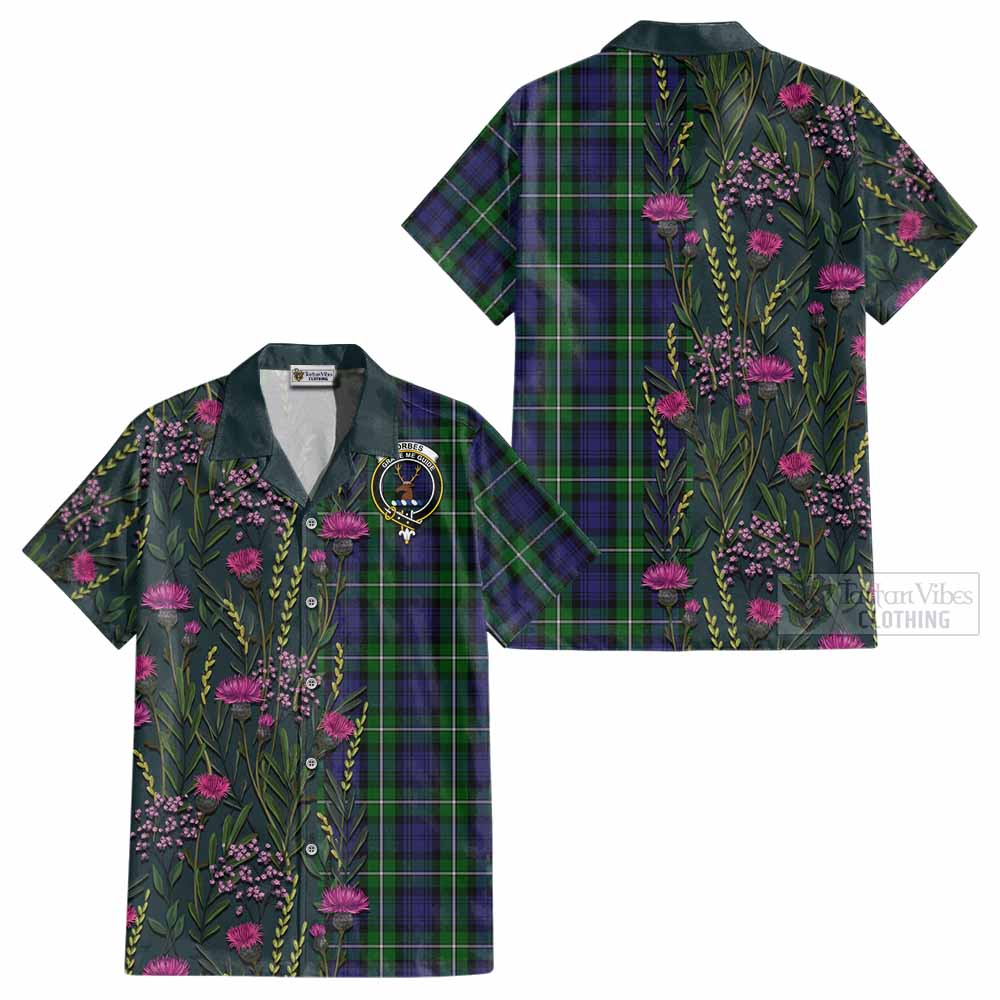 Forbes Family Crest Tartan Cotton Hawaiian Shirt Scottish Thistle Flower Pattern Half Style - Tartan Vibes Clothing