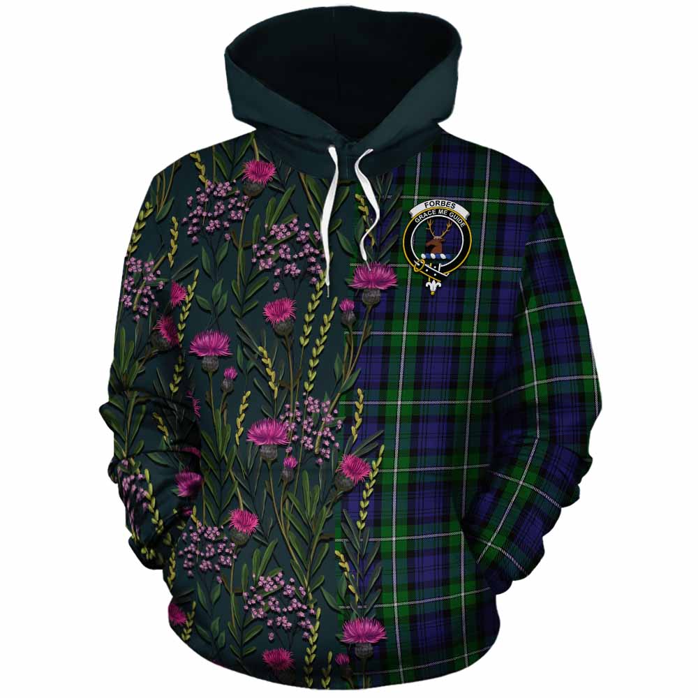 Forbes Family Crest Tartan Cotton Hoodie Scottish Thistle Flower Pattern Half Style - Tartan Vibes Clothing