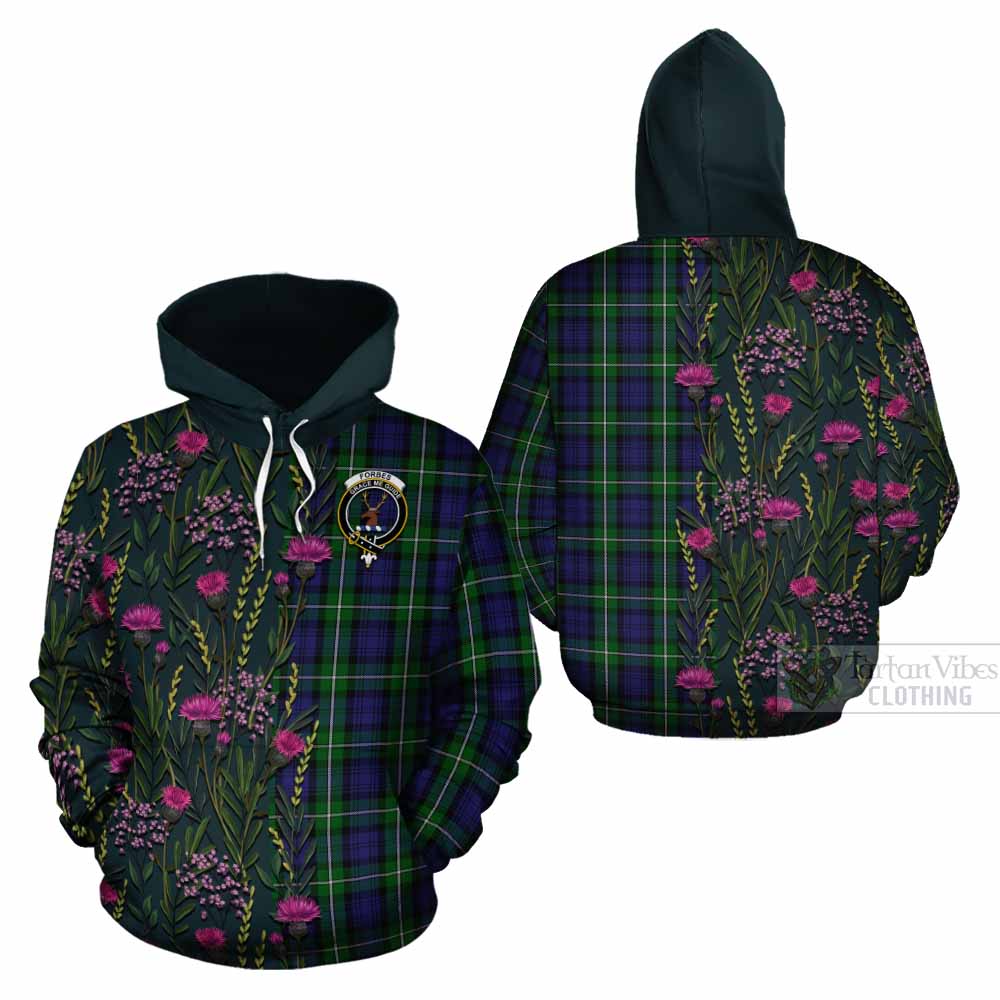 Forbes Family Crest Tartan Cotton Hoodie Scottish Thistle Flower Pattern Half Style - Tartan Vibes Clothing