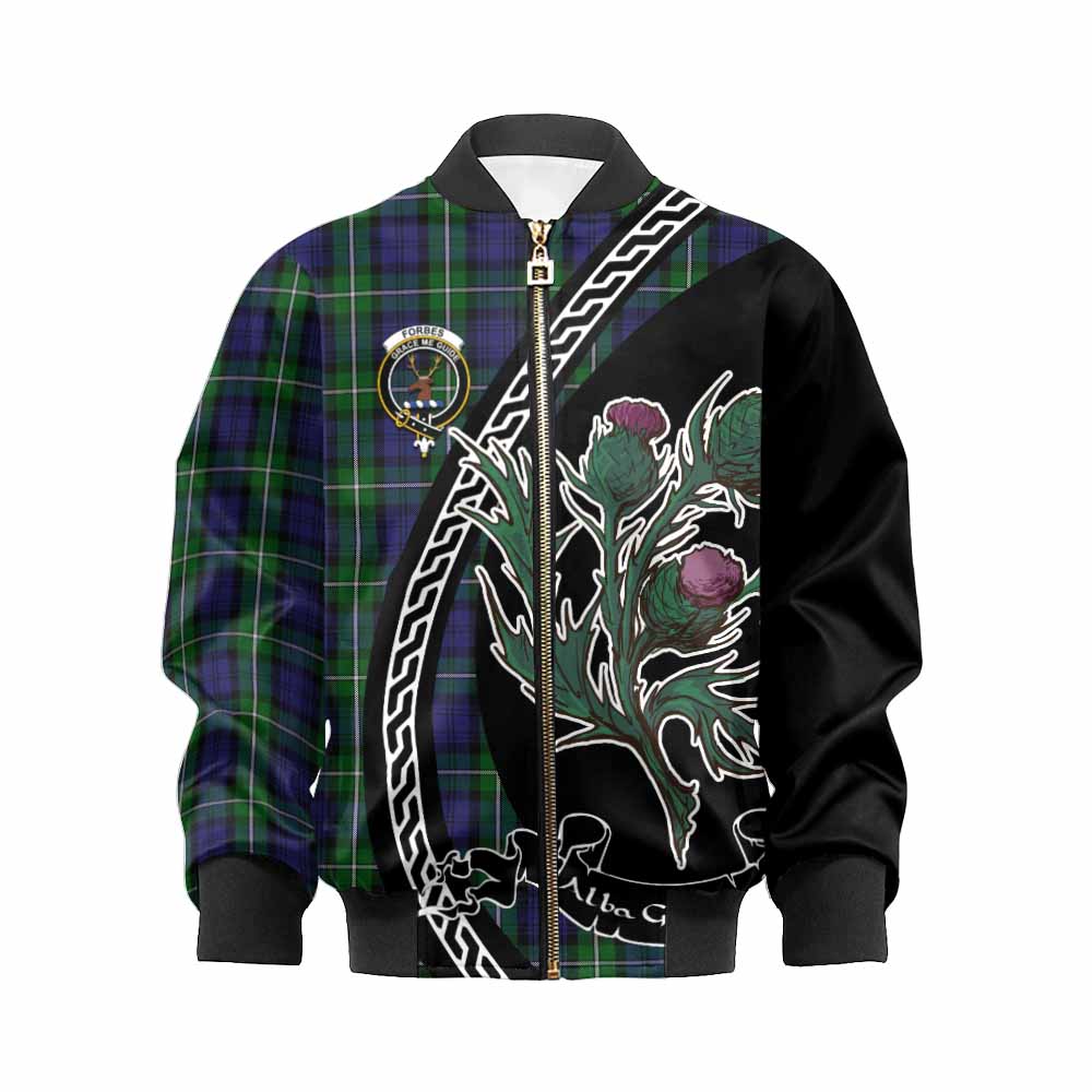 Forbes Family Crest Tartan Kid Bomber Jacket Alba Thistle Inspired - Tartan Vibes Clothing