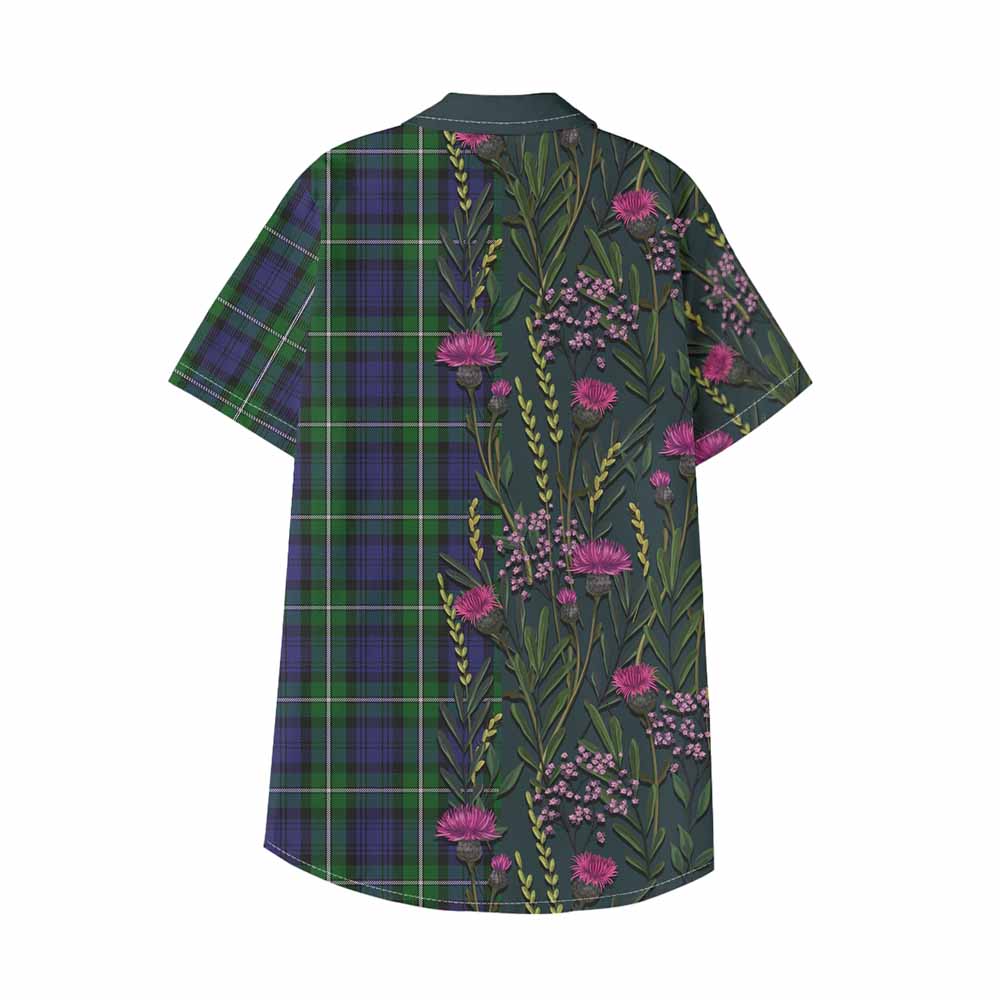 Forbes Family Crest Tartan Kid Hawaiian Shirt Scottish Thistle Flower Pattern Half Style - Tartan Vibes Clothing