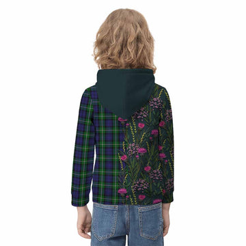 Forbes Family Crest Tartan Kid Hoodie Scottish Thistle Flower Pattern Half Style